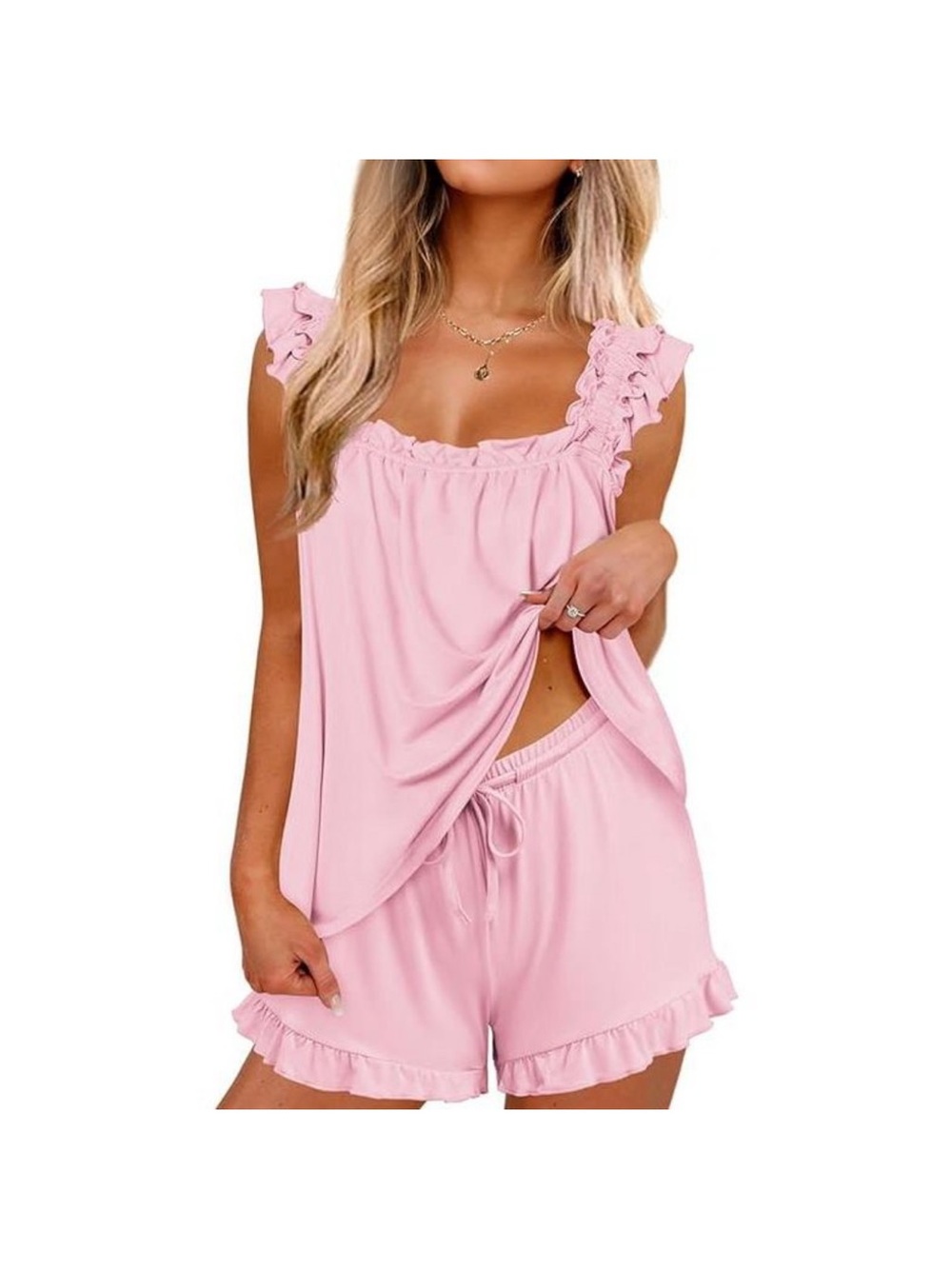 Soft Pink Ruffle Tank & Shorts Lounge Set